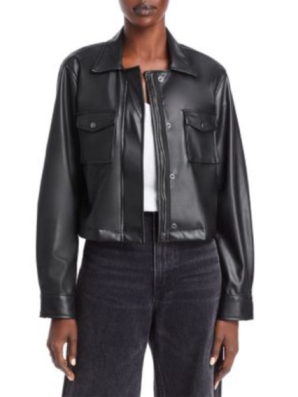 Velvet by Graham & Spencer Black Faux Leather Button-Front Jacket
